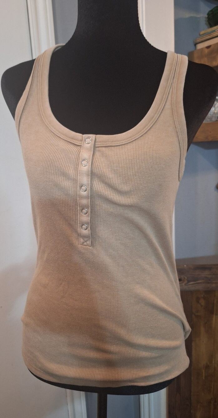 Aerie Ribbed Button Chest Tank Top Shirt Blouse S Brown